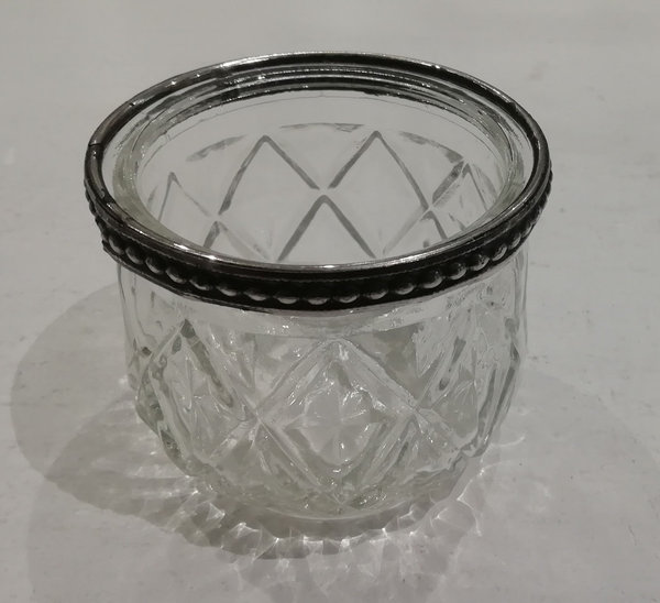 Teelichtglas 6,5 cm klar mit Silberrand