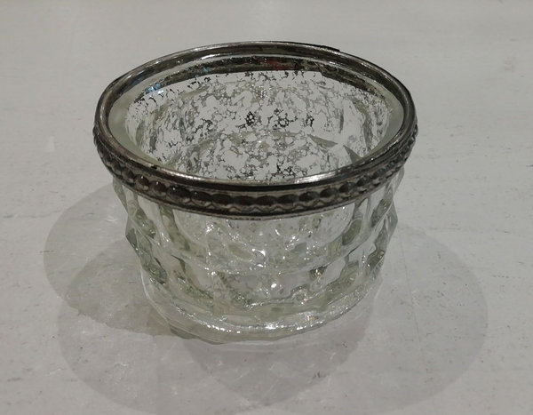 Teelichtglas 4,5 cm flach mit Silberrand
