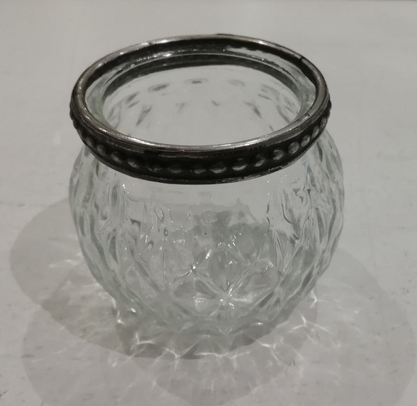 Teelichtglas 6 cm bauchig mit Silberrand