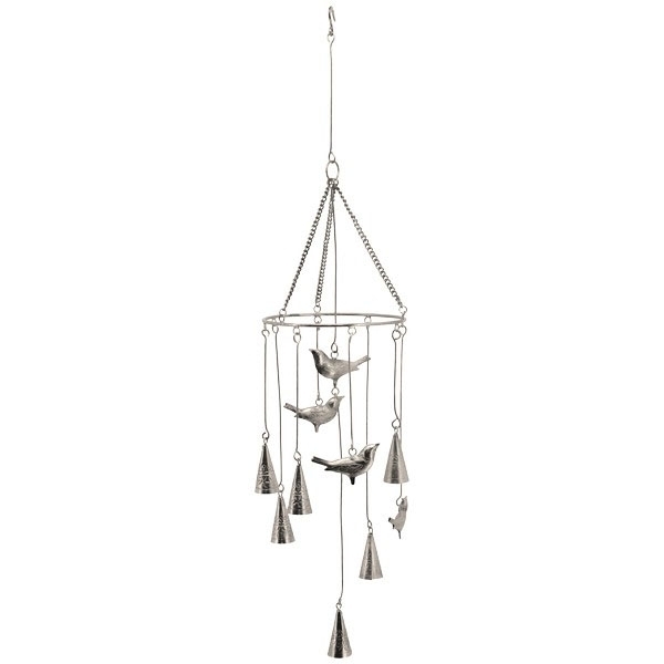 Windspiel Silbervögel mit Glöckchen 21 cm